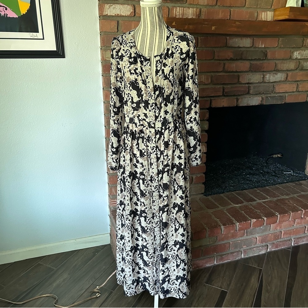 Rungolee Carmina Silk Maxi Dress Tan Black Sz S
